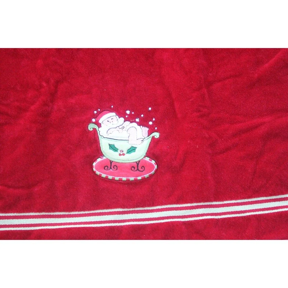 Set of 3 Ritz Hand Bathroom Towels Body Cotton Soft Embroidered Santa In Bathtub